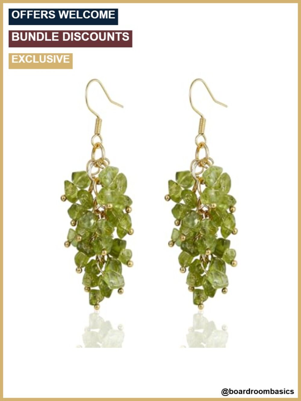 Natural Peridot Gemstone Dangle Earrings Platinum-Plated Copper Wire